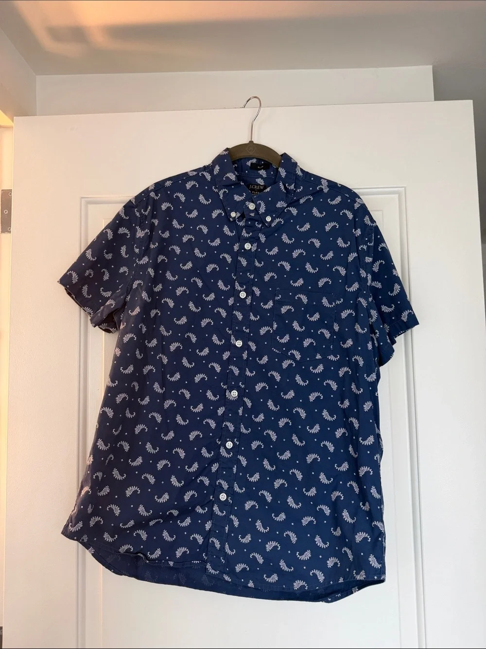 J. Crew Navy Short-Sleeve Button-Down with White Paisley Print
